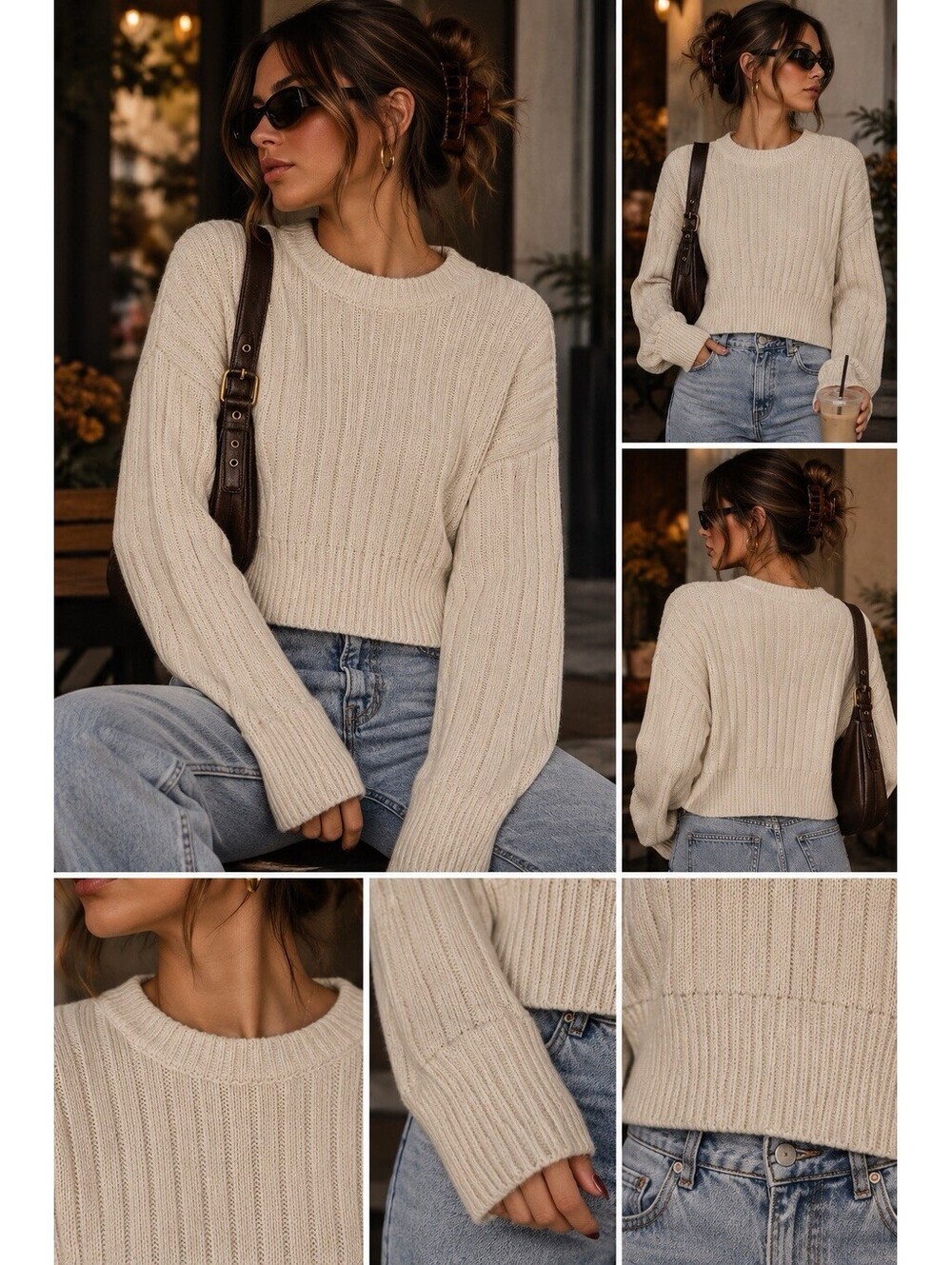 Mango MNG Sweater Wool Blend Women's Ivory Size XS Pullover Ribbed Knit Crop